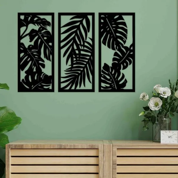 Dřevěny-obraz-na-stěnu-třídílný Monstera-DřevoDed