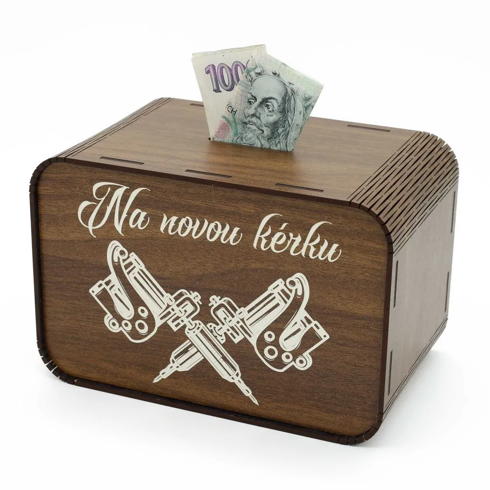 Pokladnička Na novou kérku - na tetování - DřevoDed.cz
