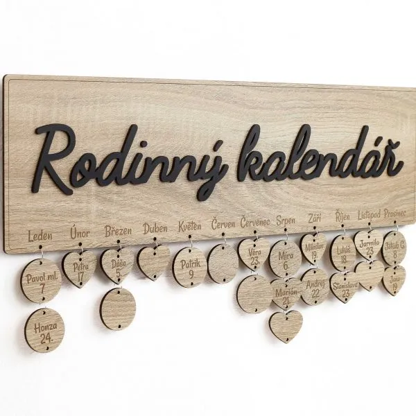 Rodinný kalendář - srdíčka a kroužky Dub sonoma DrevoDed.cz
