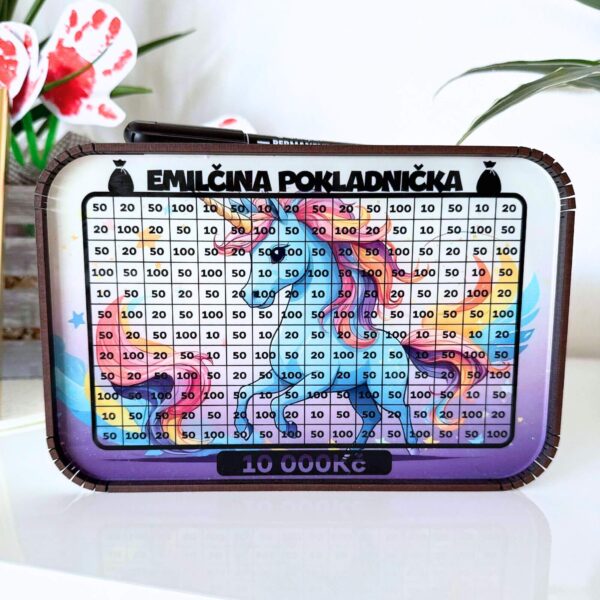 Dětská pokladnička – Jednorožec s odškrtávacími políčky